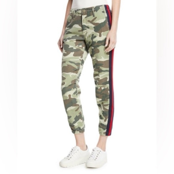 MOTHER The No Zip Misfit Camo Jogger Pants w/ Red & Navy Side Stripes - Picture 4 of 9